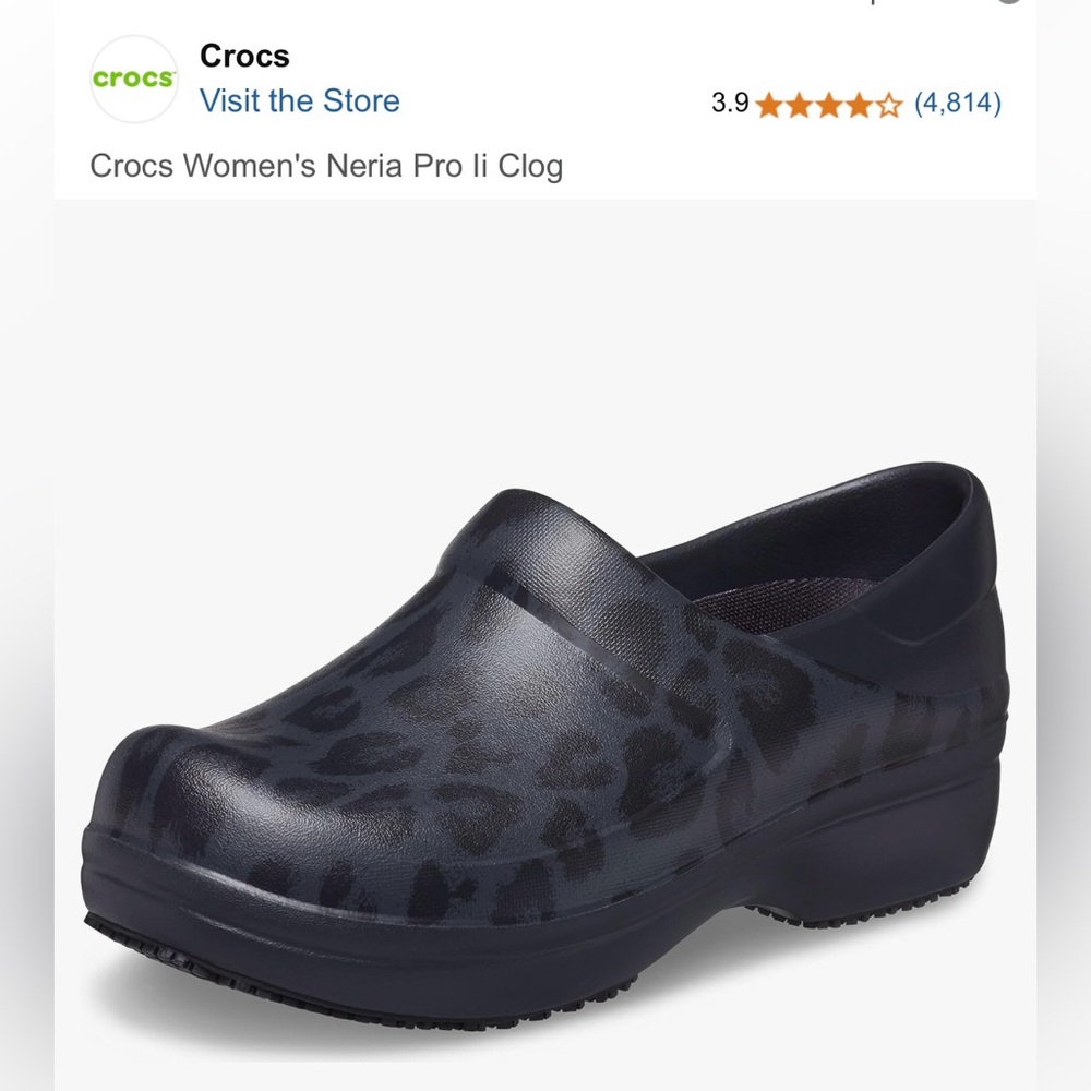 Crocs at Work Neria Pro II Graphic Clog in Black/Gray Leopard size W 7